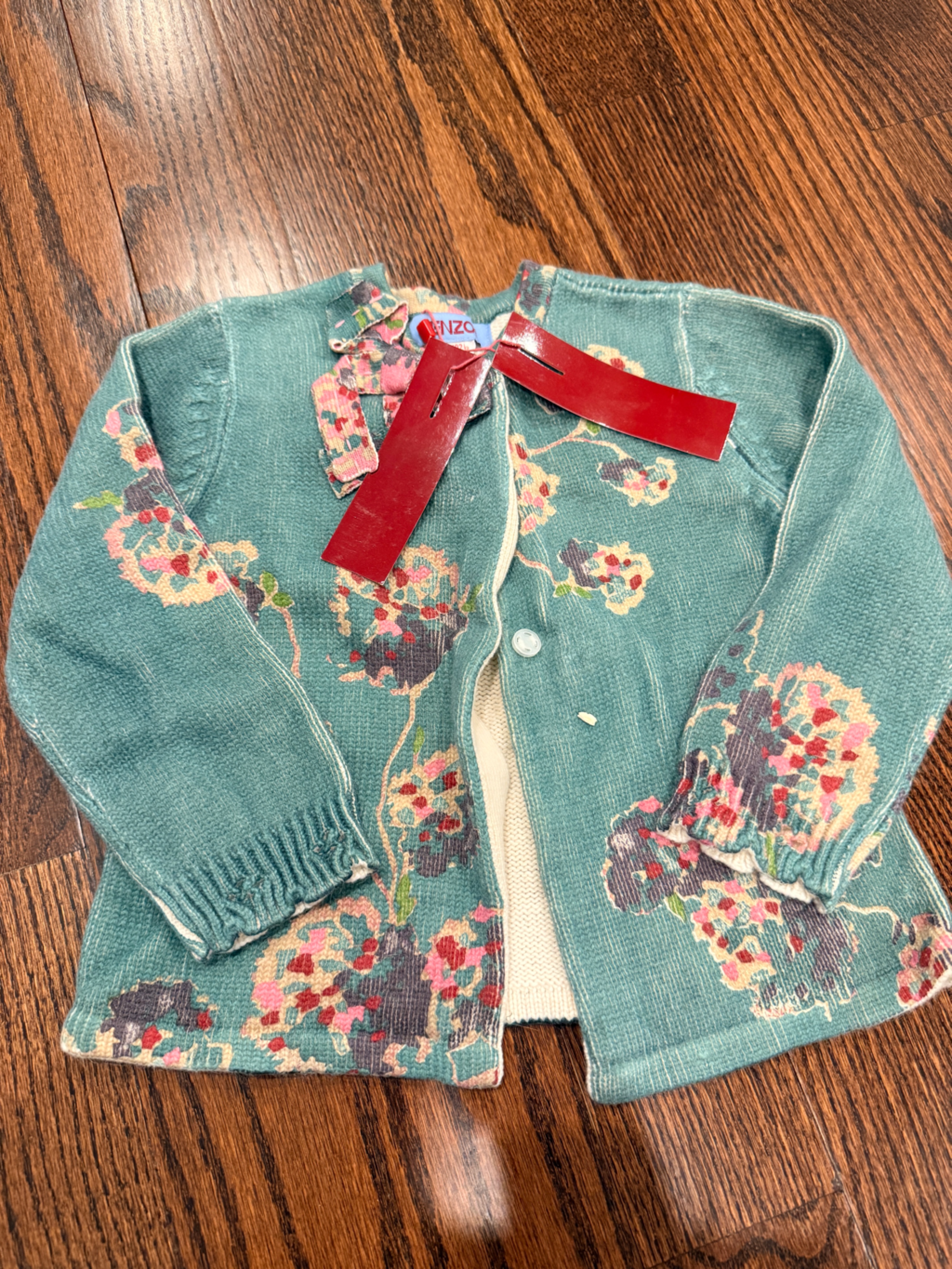 Kenzo Teal Floral Knit Girls Cardigan